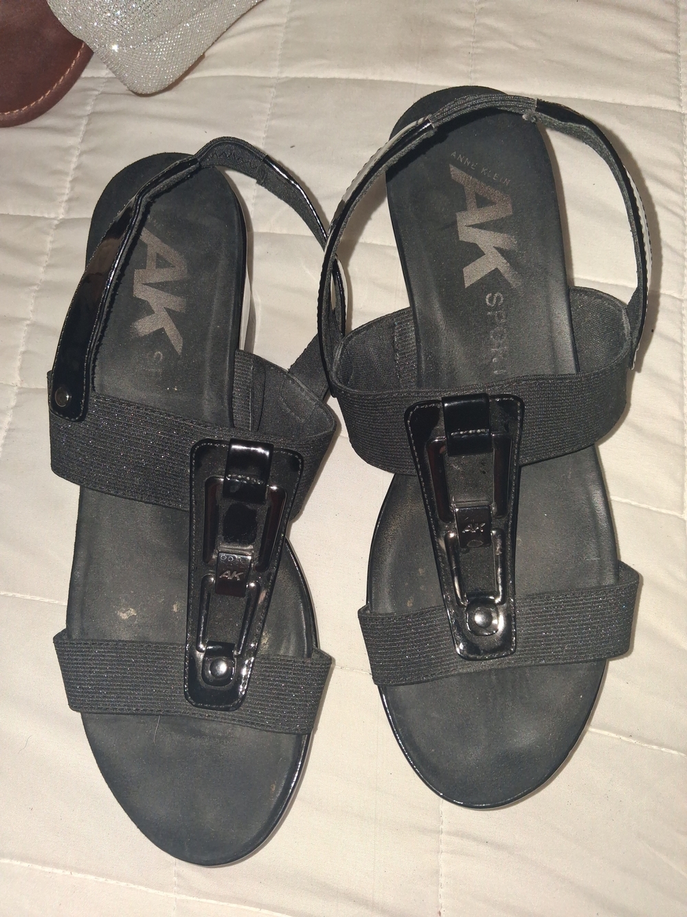AK Anne Klein Black Elastic Strap Kids Sandals